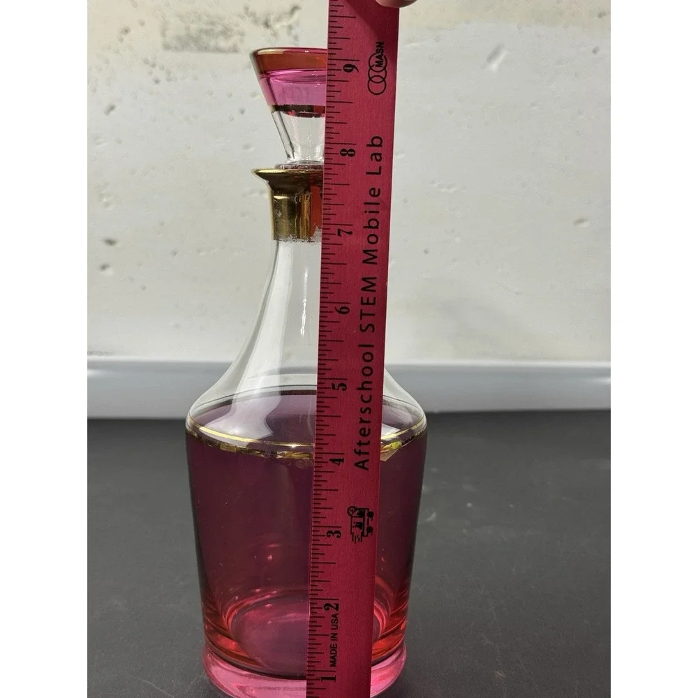Cranberry Glass Decanter and Matching Cordial Glasses Set 7-piece MCM‎